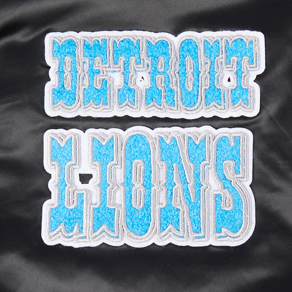 NFL DETROIT LIONS RETRO CLASSIC BLOUSON EN SATIN À BORDS CÔTELÉS POUR FEMME (NOIR)