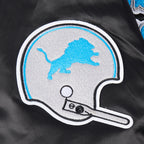 NFL DETROIT LIONS RETRO CLASSIC BLOUSON EN SATIN À BORDS CÔTELÉS POUR FEMME (NOIR)