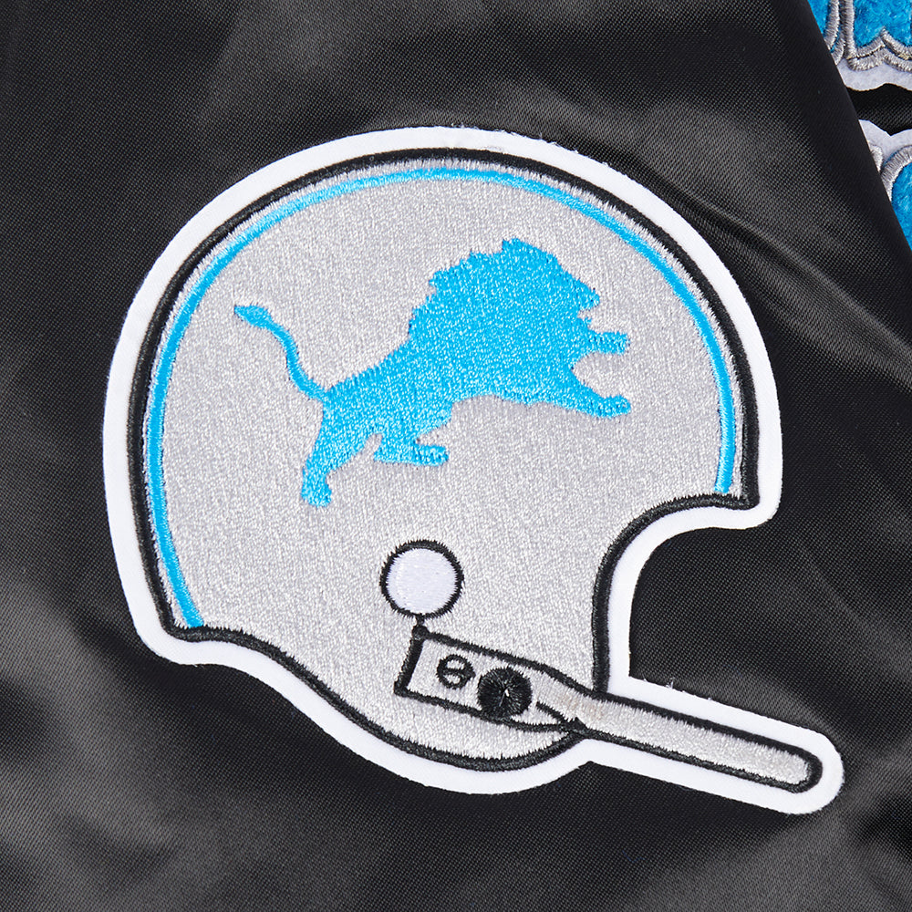 NFL DETROIT LIONS RETRO CLASSIC BLOUSON EN SATIN À BORDS CÔTELÉS POUR FEMME (NOIR)