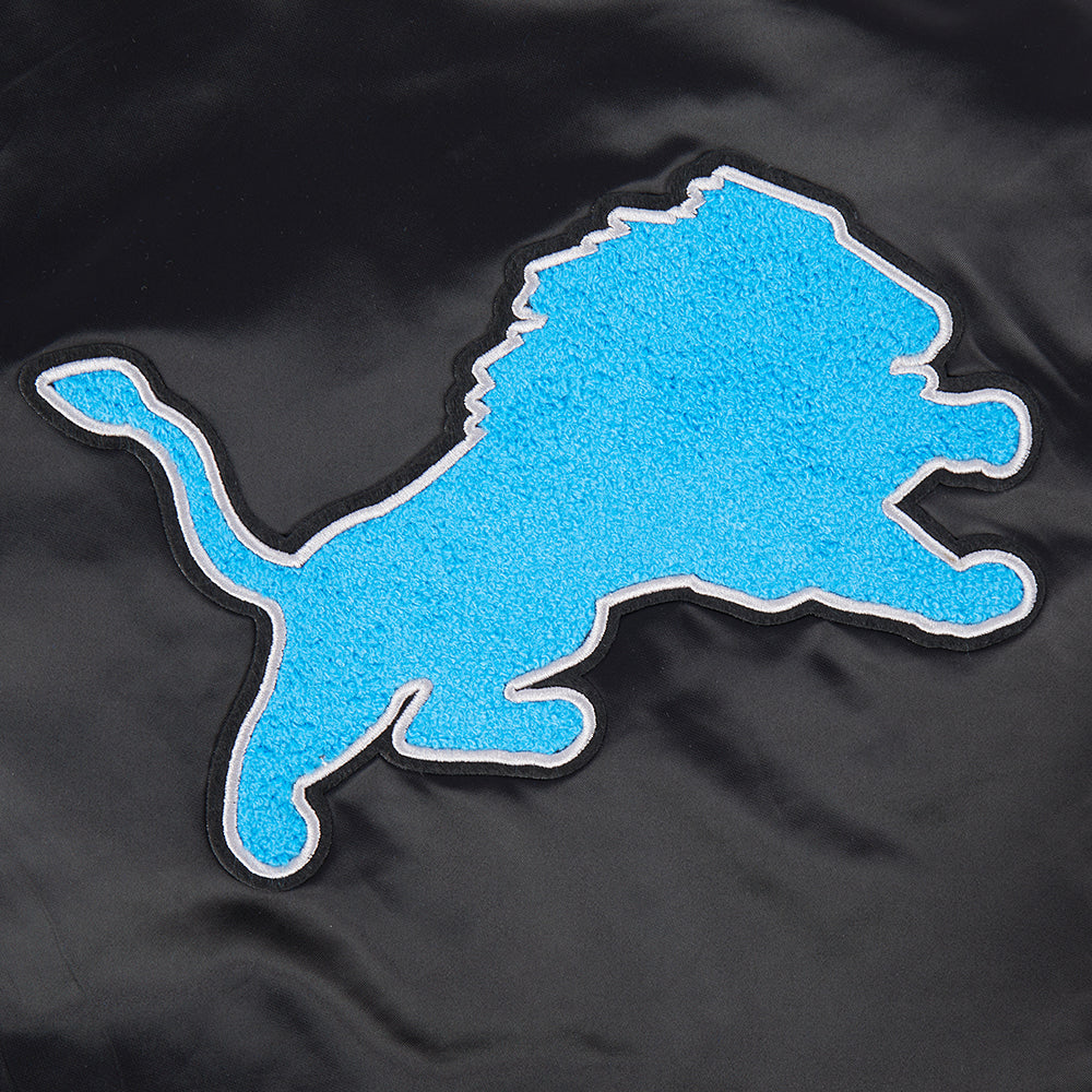 NFL DETROIT LIONS RETRO CLASSIC BLOUSON EN SATIN À BORDS CÔTELÉS POUR FEMME (NOIR)