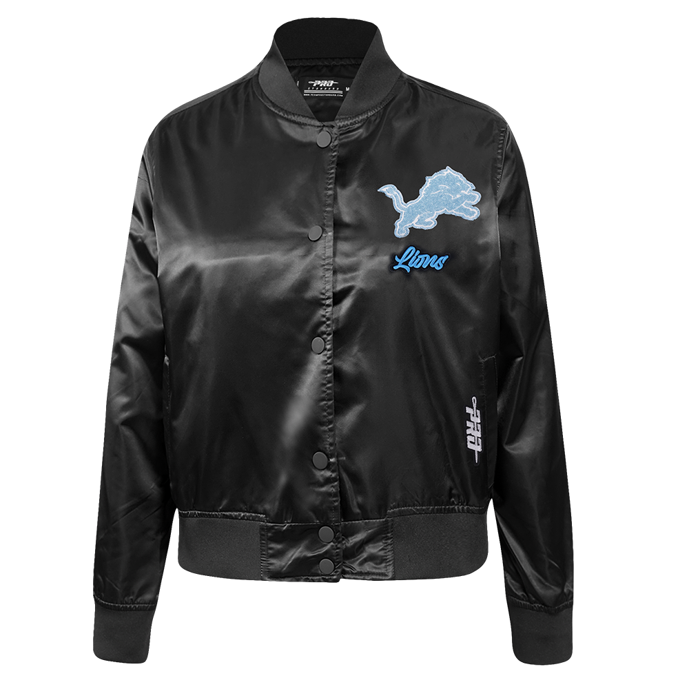 NFL DETROIT LIONS TEAM CRYSTALLINE WOMEN'S SATIN JACKET (BLACK)