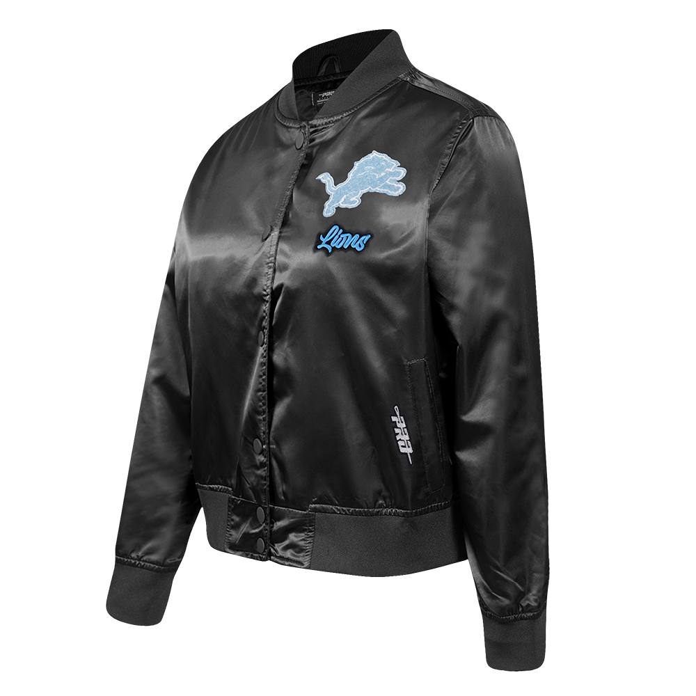 NFL DETROIT LIONS TEAM CRYSTALLINE WOMEN'S SATIN JACKET (BLACK)