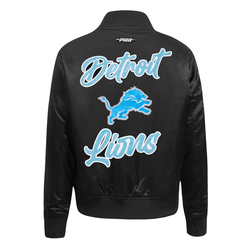 NFL DETROIT LIONS TEAM CRYSTALLINE WOMEN'S SATIN JACKET (BLACK)
