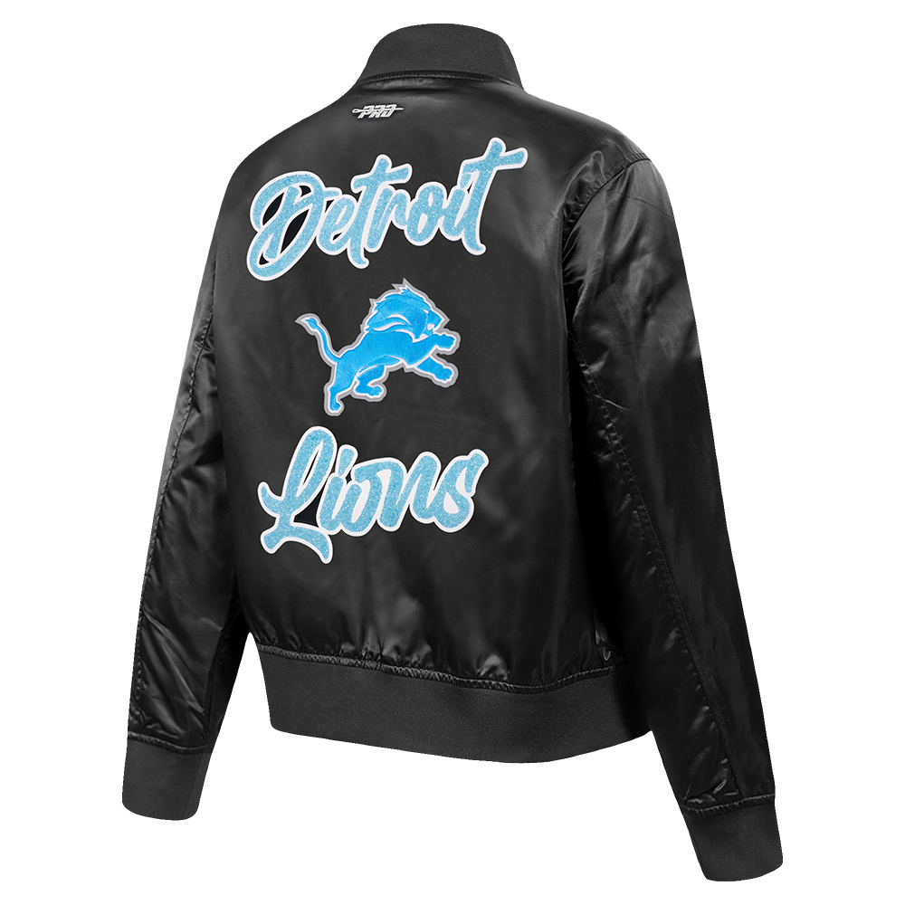 NFL DETROIT LIONS TEAM CRYSTALLINE WOMEN'S SATIN JACKET (BLACK)