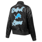 NFL DETROIT LIONS TEAM CRYSTALLINE WOMEN'S SATIN JACKET (BLACK)