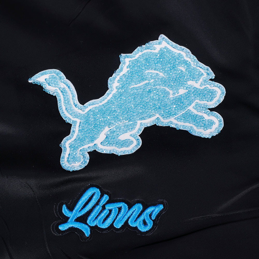 NFL DETROIT LIONS TEAM CRYSTALLINE WOMEN'S SATIN JACKET (BLACK)