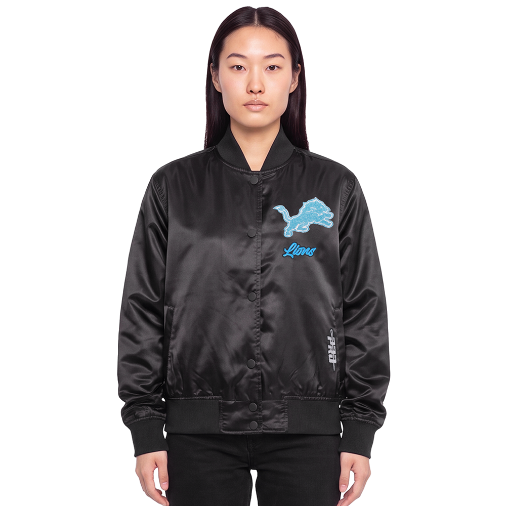NFL DETROIT LIONS TEAM CRYSTALLINE WOMEN'S SATIN JACKET (BLACK)