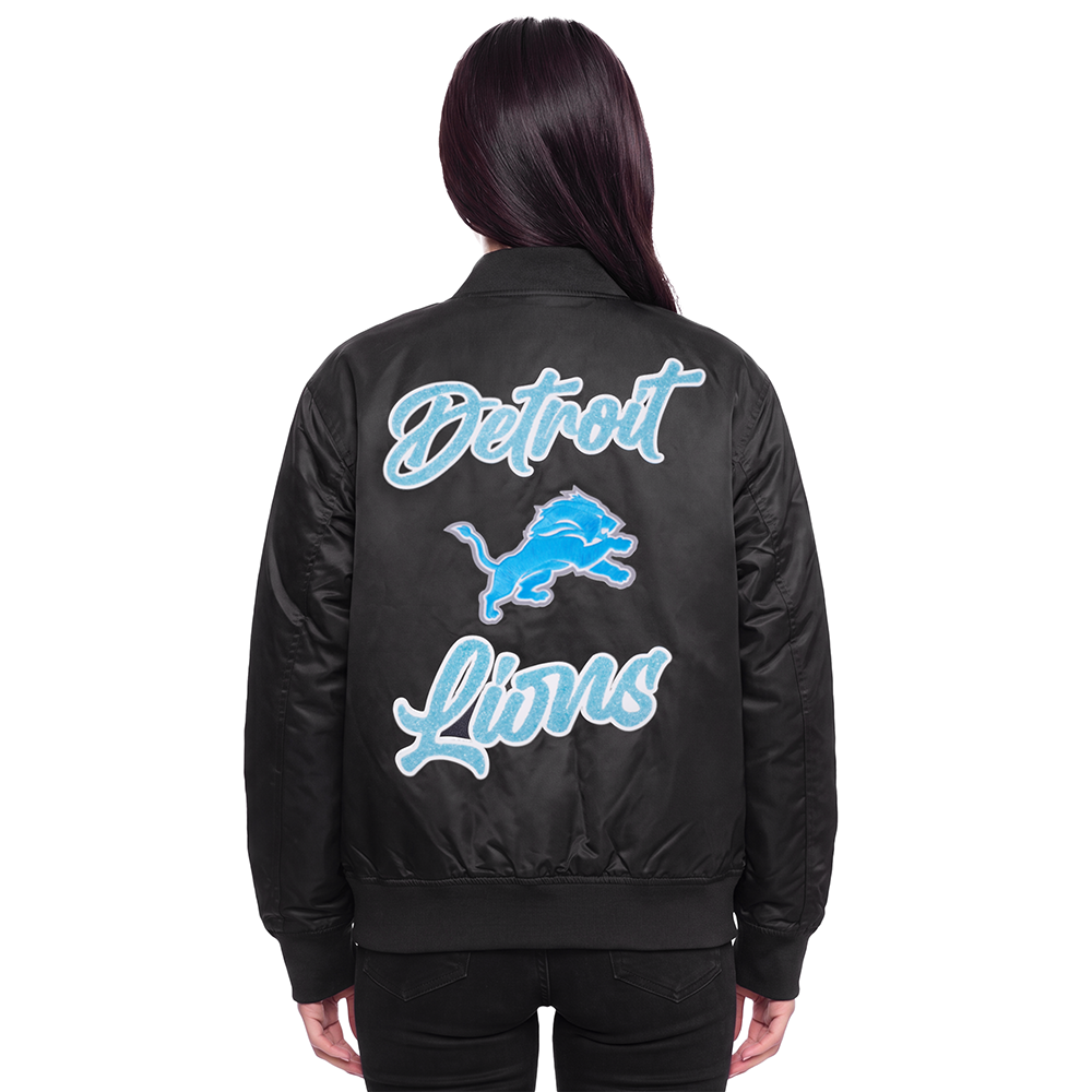 NFL DETROIT LIONS TEAM CRYSTALLINE WOMEN'S SATIN JACKET (BLACK)