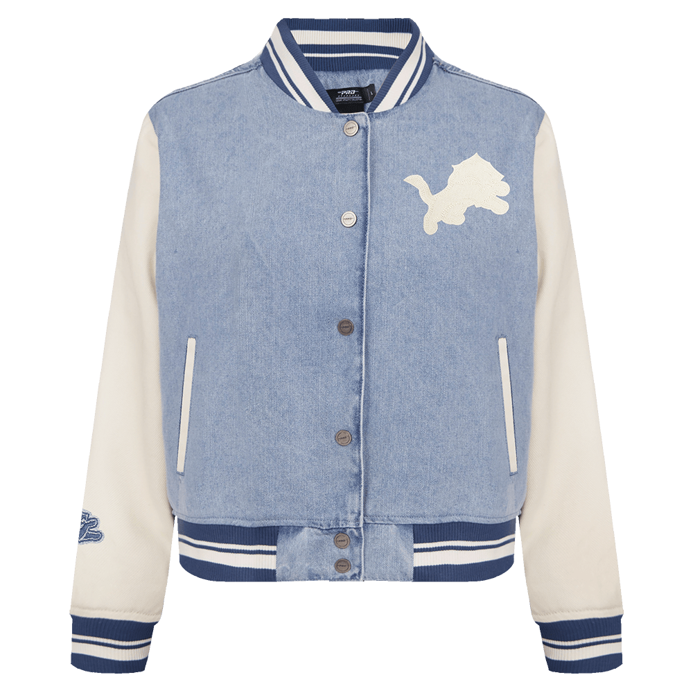 NFL DETROIT LIONS VARSITY BLUES WOMEN'S DENIM VARSITY JACKET (DENIM/LINEN)