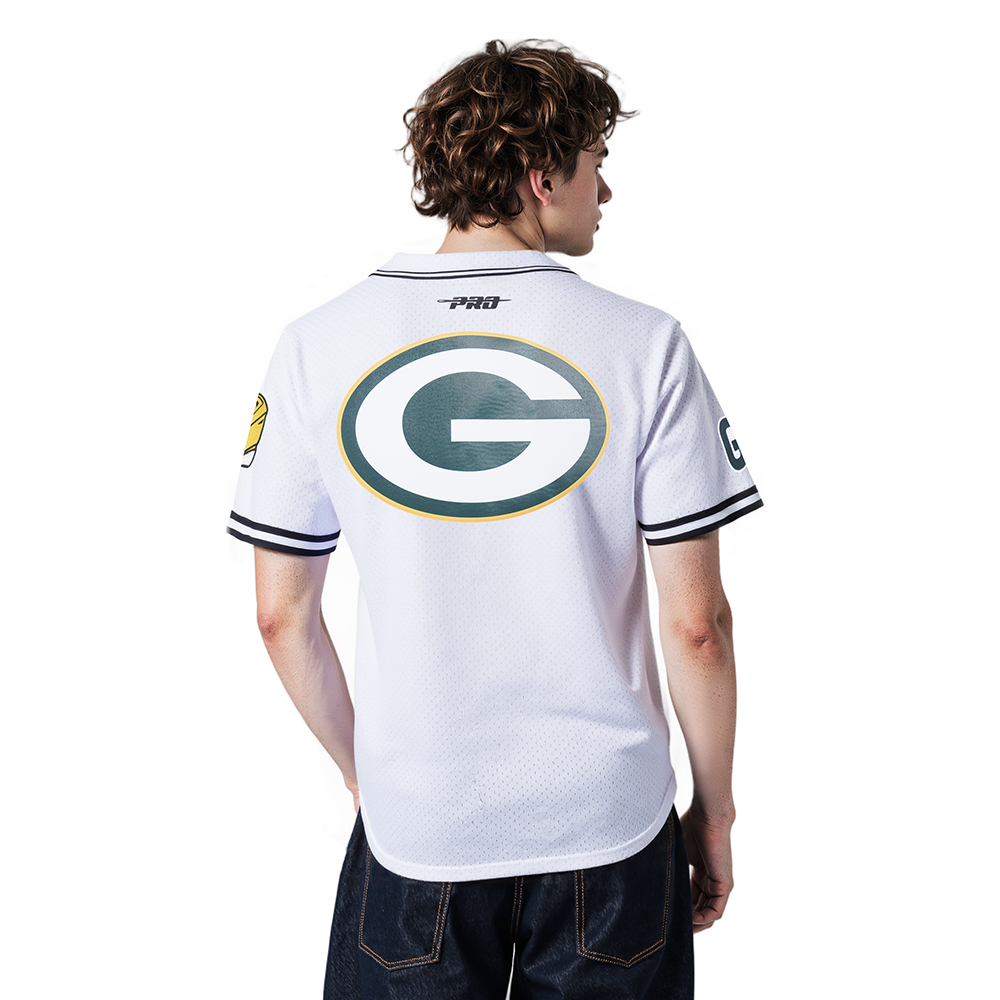 NFL GREEN BAY PACKERS MESH BUTTON UP SHIRT (WHITE / BLACK / WHTE)