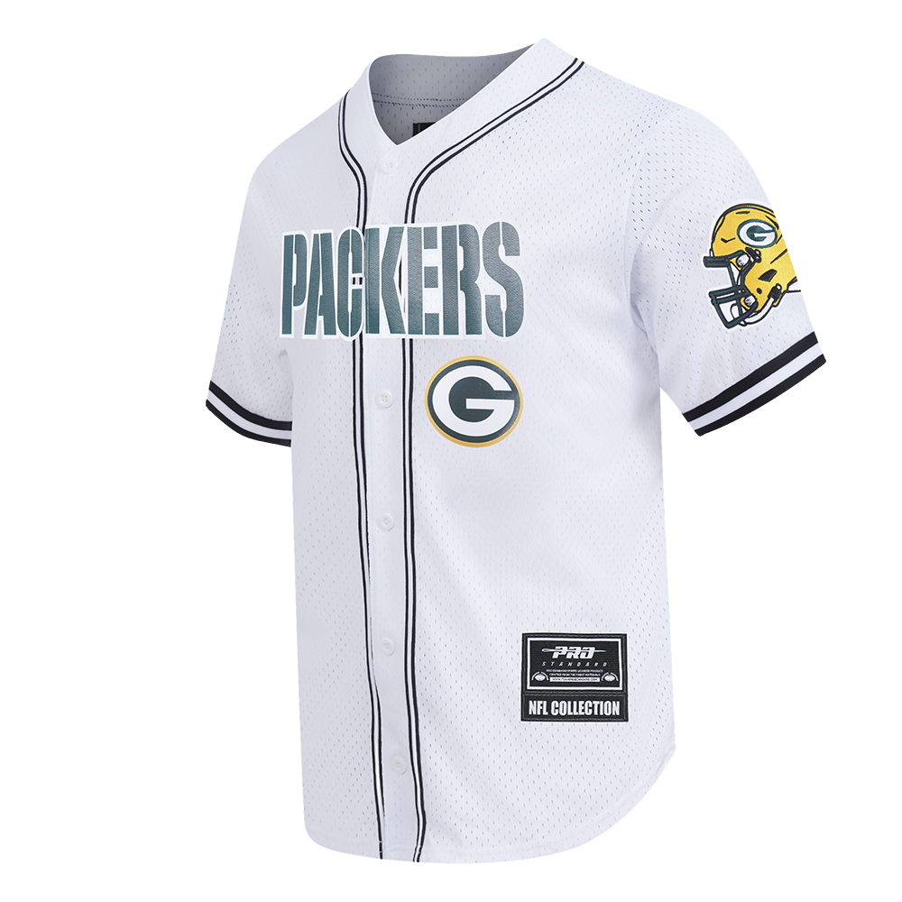 NFL GREEN BAY PACKERS MESH BUTTON UP SHIRT (WHITE / BLACK / WHTE)