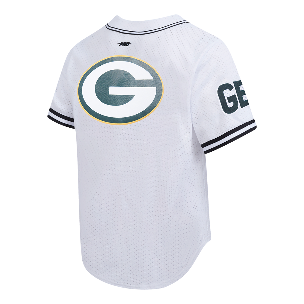 NFL GREEN BAY PACKERS MESH BUTTON UP SHIRT (WHITE / BLACK / WHTE)