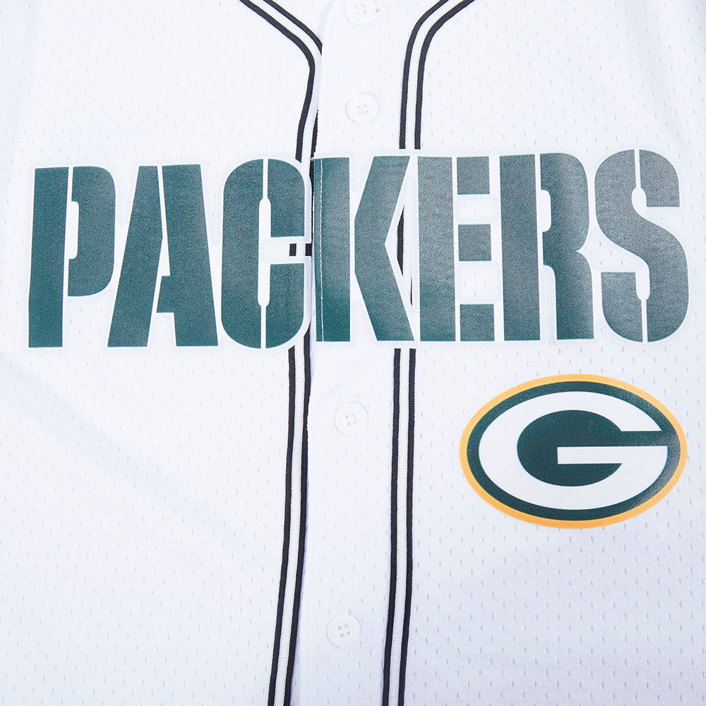 NFL GREEN BAY PACKERS MESH BUTTON UP SHIRT (WHITE / BLACK / WHTE)