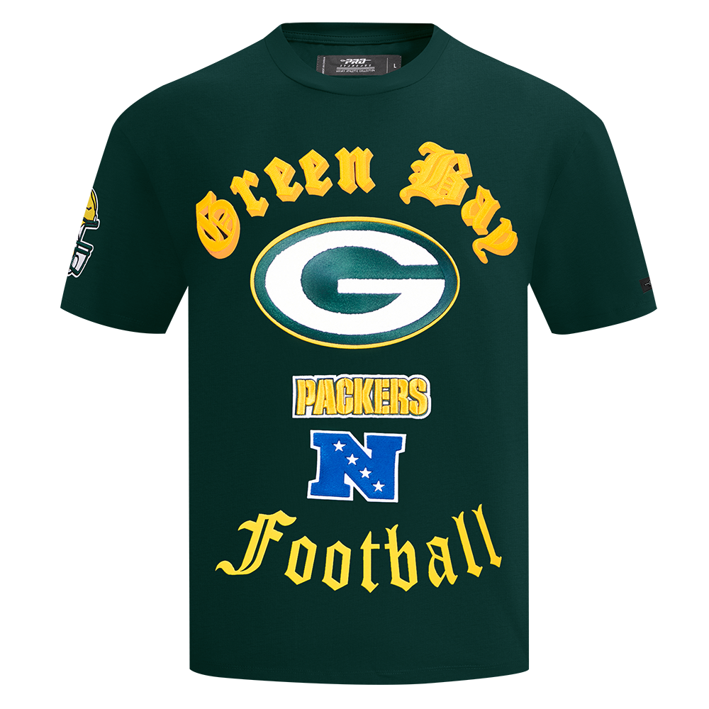 NFL GREEN BAY PACKERS OLD ENGLISH T-SHIRT POUR HOMME (VERT FORÊT)