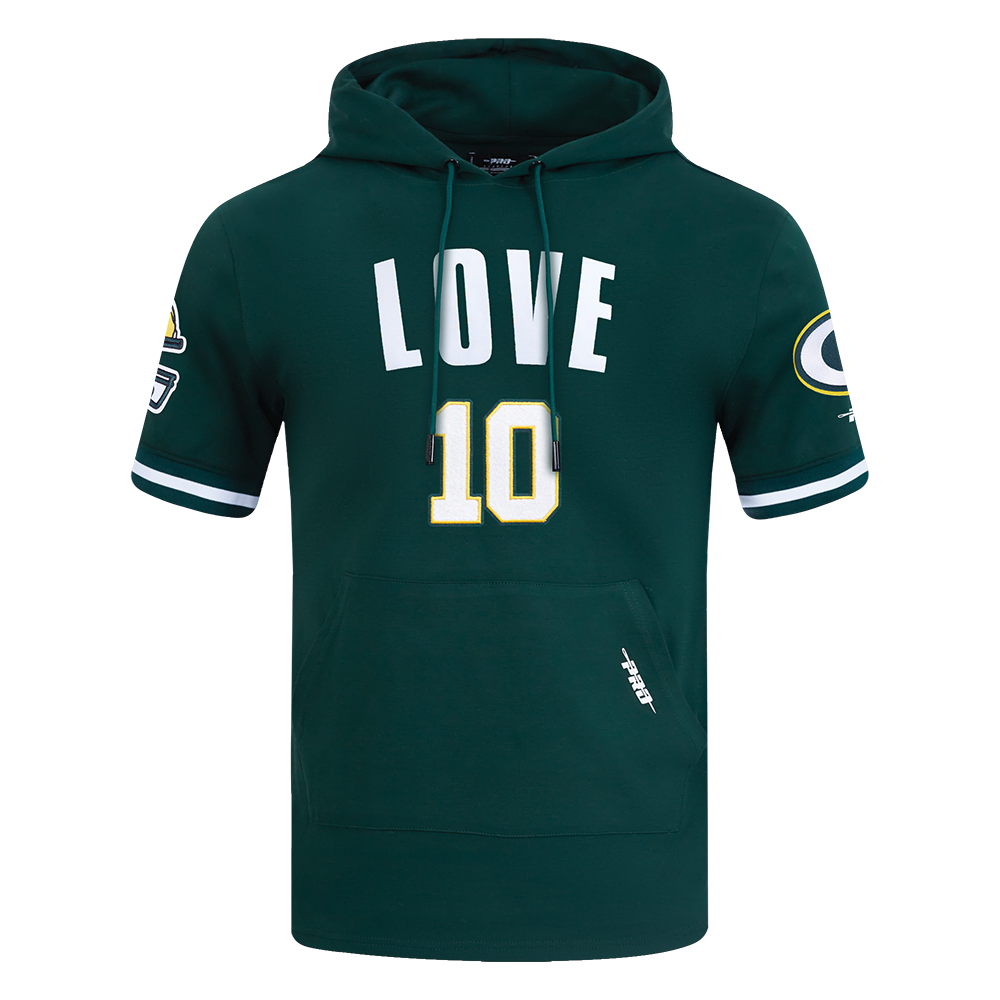 NFL GREEN BAY PACKERS JORDAN LOVE #10 CLASSIC CHANDAIL À CAPUCHON À MANCHES COURTES POUR HOMME (VERT FORÊT)