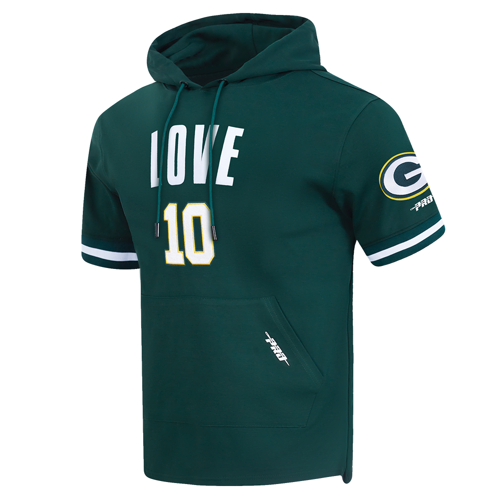 NFL GREEN BAY PACKERS JORDAN LOVE #10 CLASSIC CHANDAIL À CAPUCHON À MANCHES COURTES POUR HOMME (VERT FORÊT)