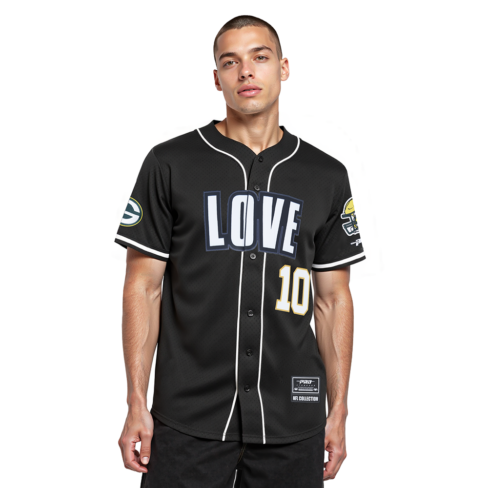 NFL GREEN BAY PACKERS JORDAN LOVE #10 CLASSIC MESH PNN CHEMISE BOUTONNÉE EN FILET POUR HOMME (NOIR)