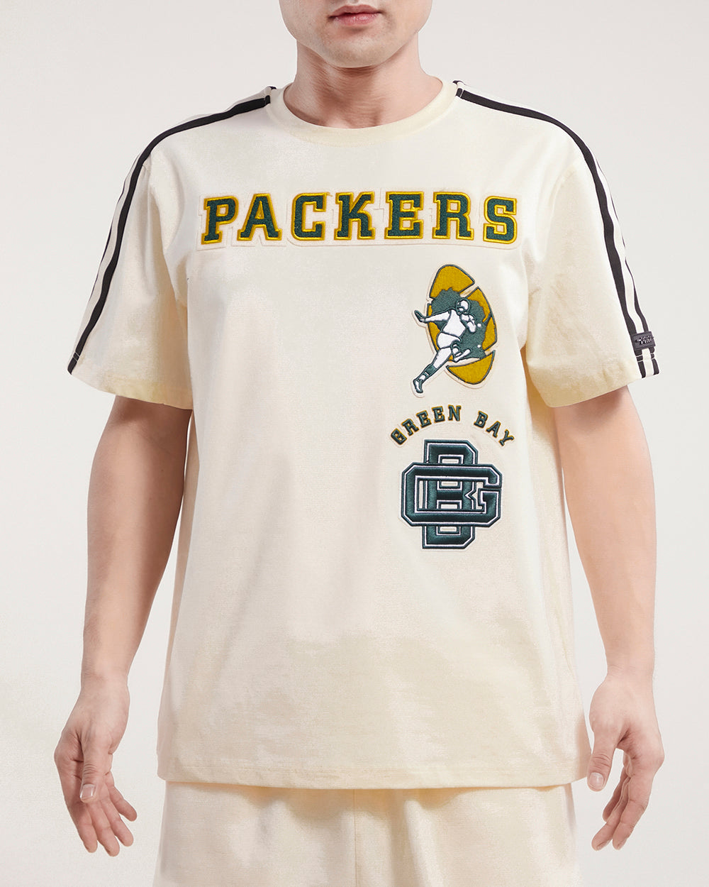 NFL GREEN BAY PACKERS RETRO CLASSIC MEN'S STRIPED TEE (EGGSHELL/ BLACK)