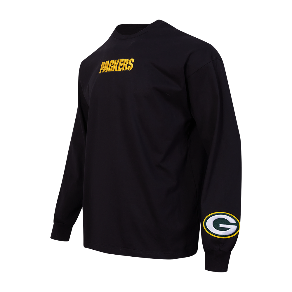 NFL GREEN BAY PACKERS WINGSPAN MEN'S DROP SHOULDER LS TEE (BLACK)
