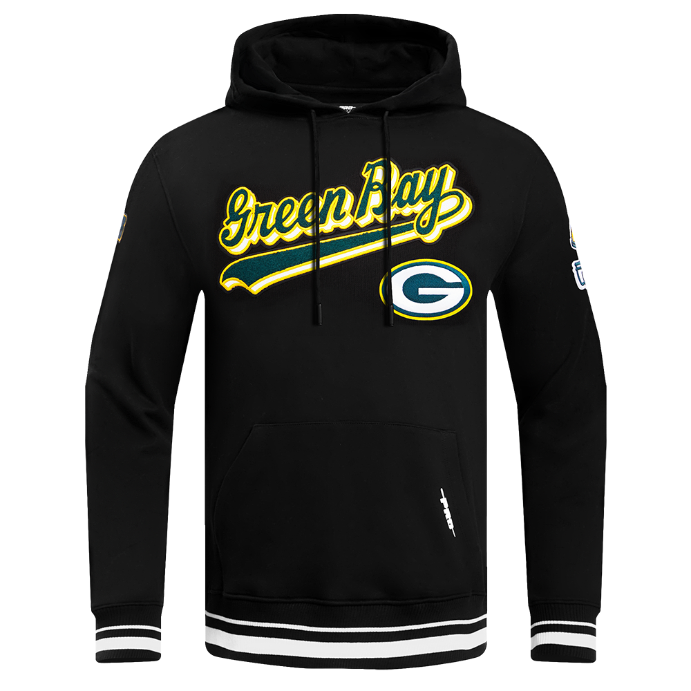NFL GREEN BAY PACKERS SCRIPT TAIL CHANDAIL À CAPUCHON EN MOLLETON CÔTELÉ POUR HOMME (NOIR)