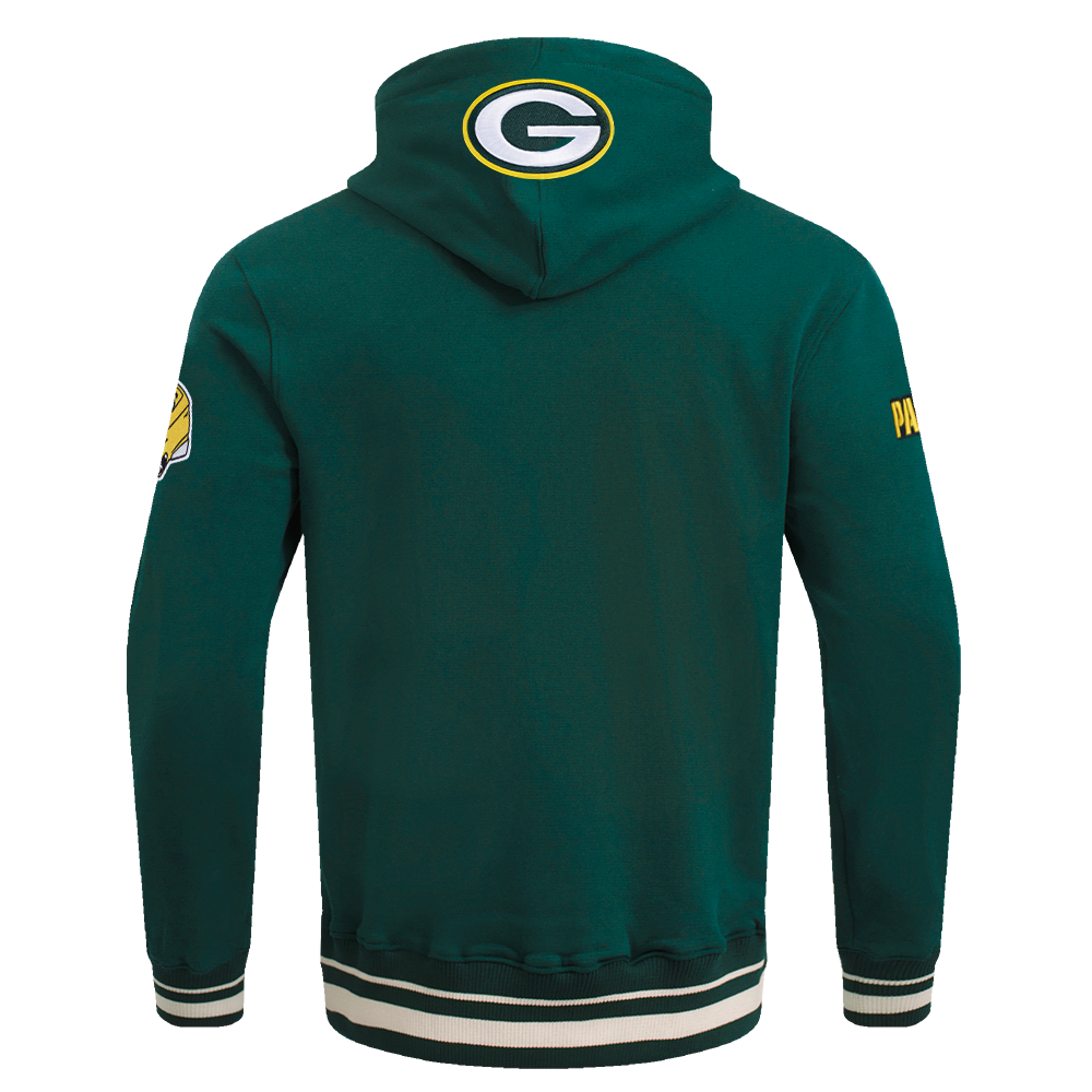 NFL GREEN BAY PACKERS SCRIPT TAIL MEN'S RIB FLC PO HOODIE (FOREST GREEN)