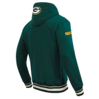 NFL GREEN BAY PACKERS SCRIPT TAIL MEN'S RIB FLC PO HOODIE (FOREST GREEN)
