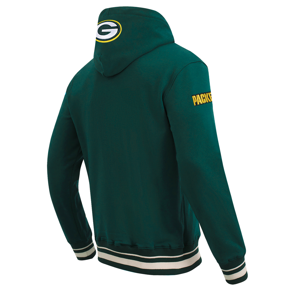 NFL GREEN BAY PACKERS SCRIPT TAIL MEN'S RIB FLC PO HOODIE (FOREST GREEN)