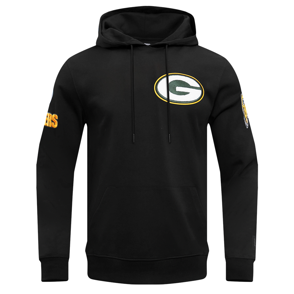 NFL GREEN BAY PACKERS  CLASSIC CHENILLE MEN'S DOUBLE KNIT PULLOVER HOODIE (BLACK)