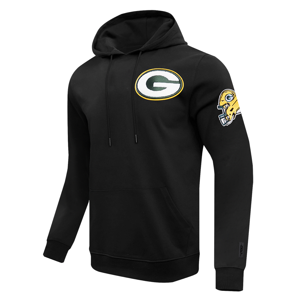 NFL GREEN BAY PACKERS  CLASSIC CHENILLE MEN'S DOUBLE KNIT PULLOVER HOODIE (BLACK)