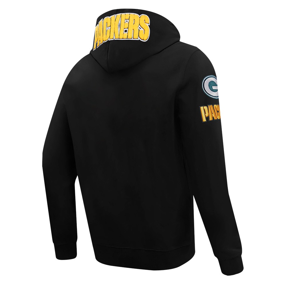 NFL GREEN BAY PACKERS  CLASSIC CHENILLE MEN'S DOUBLE KNIT PULLOVER HOODIE (BLACK)