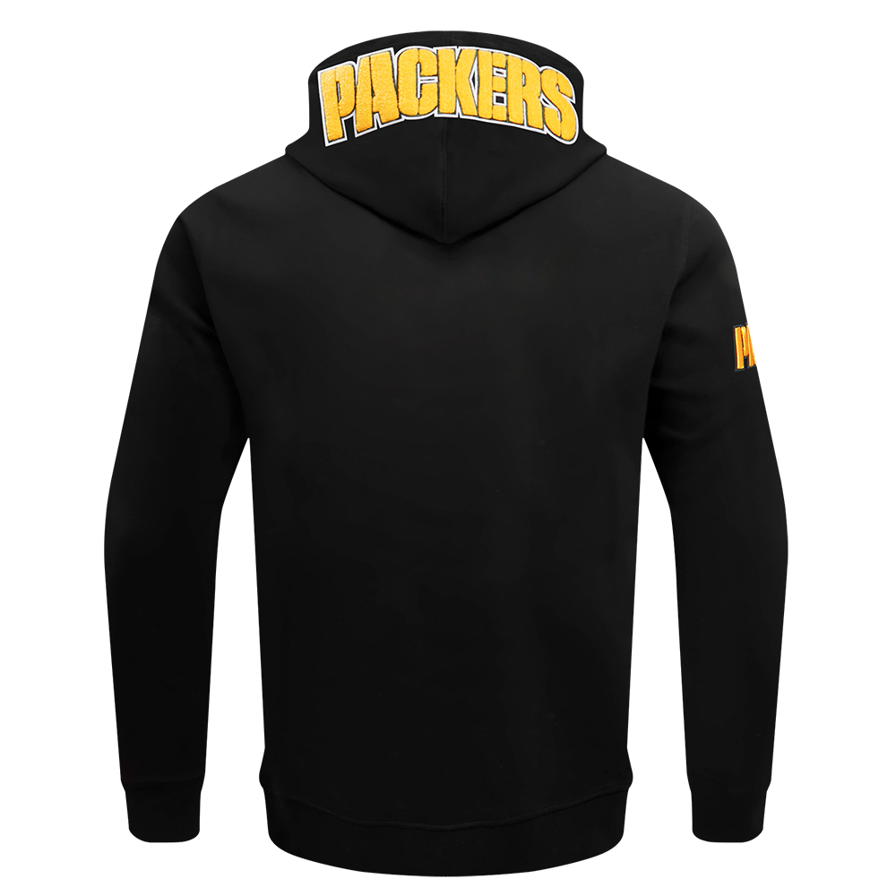 NFL GREEN BAY PACKERS  CLASSIC CHENILLE MEN'S DOUBLE KNIT PULLOVER HOODIE (BLACK)