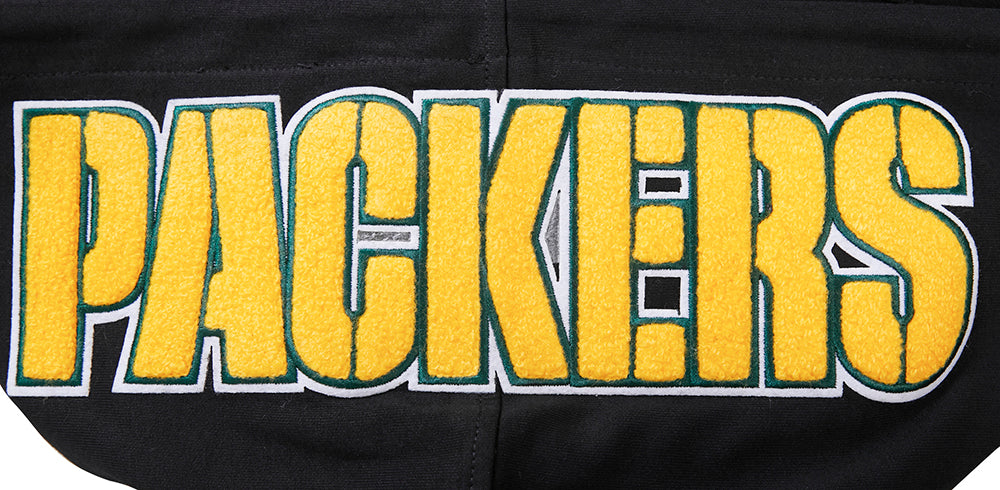 NFL GREEN BAY PACKERS  CLASSIC CHENILLE MEN'S DOUBLE KNIT PULLOVER HOODIE (BLACK)