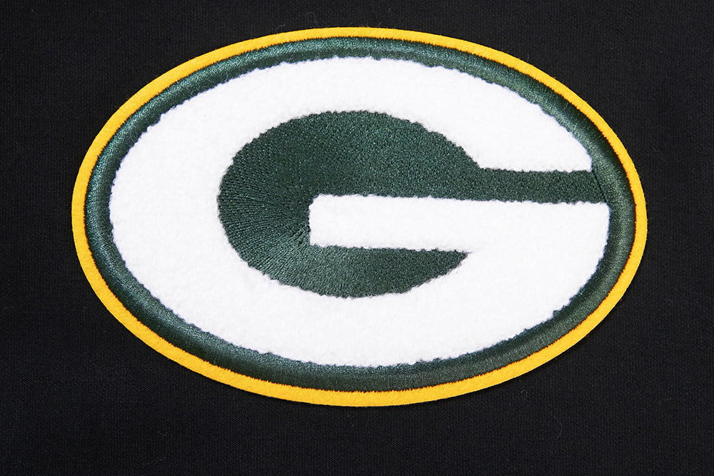 NFL GREEN BAY PACKERS  CLASSIC CHENILLE MEN'S DOUBLE KNIT PULLOVER HOODIE (BLACK)