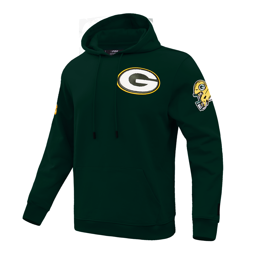 NFL GREEN BAY PACKERS  CLASSIC CHENILLE MEN'S DOUBLE KNIT PULLOVER HOODIE (FOREST GREEN)