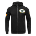 NFL GREEN BAY PACKERS  CLASSIC CHENILLE MEN'S DOUBLE KNIT  FULL ZIP HOODIE (BLACK)