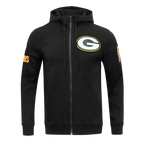 NFL GREEN BAY PACKERS  CLASSIC CHENILLE MEN'S DOUBLE KNIT  FULL ZIP HOODIE (BLACK)