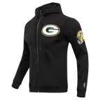 NFL GREEN BAY PACKERS  CLASSIC CHENILLE MEN'S DOUBLE KNIT  FULL ZIP HOODIE (BLACK)