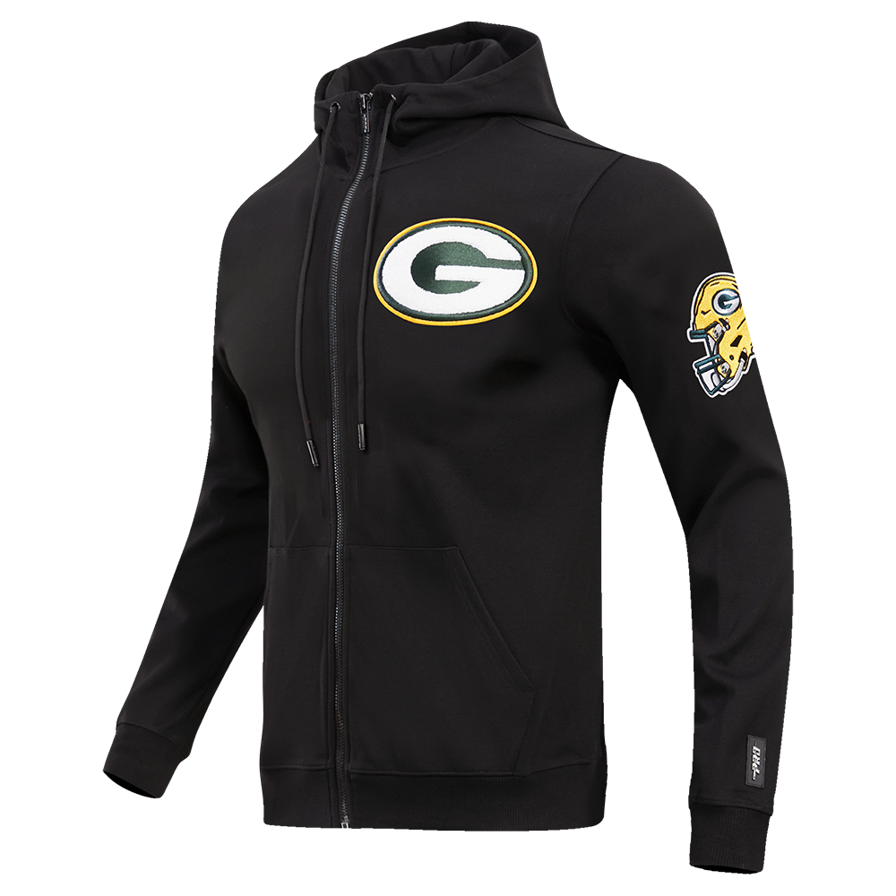 NFL GREEN BAY PACKERS  CLASSIC CHENILLE MEN'S DOUBLE KNIT  FULL ZIP HOODIE (BLACK)