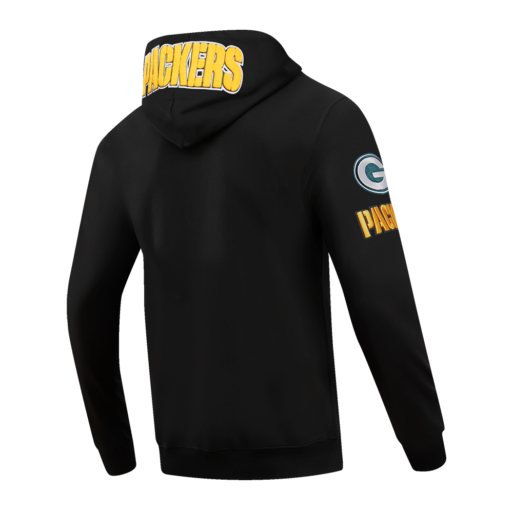 NFL GREEN BAY PACKERS  CLASSIC CHENILLE MEN'S DOUBLE KNIT  FULL ZIP HOODIE (BLACK)