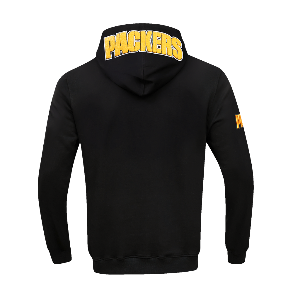 NFL GREEN BAY PACKERS  CLASSIC CHENILLE MEN'S DOUBLE KNIT  FULL ZIP HOODIE (BLACK)