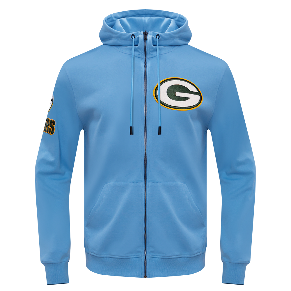 NFL GREEN BAY PACKERS CLASSIC CHENILLE CHANDAIL À CAPUCHON EN MAILLE DOUBLE À GLISSIÈRE (BLEU UNIVERSITÉ)