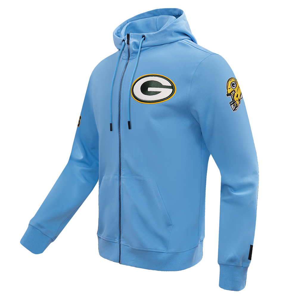 NFL GREEN BAY PACKERS CLASSIC CHENILLE CHANDAIL À CAPUCHON EN MAILLE DOUBLE À GLISSIÈRE (BLEU UNIVERSITÉ)