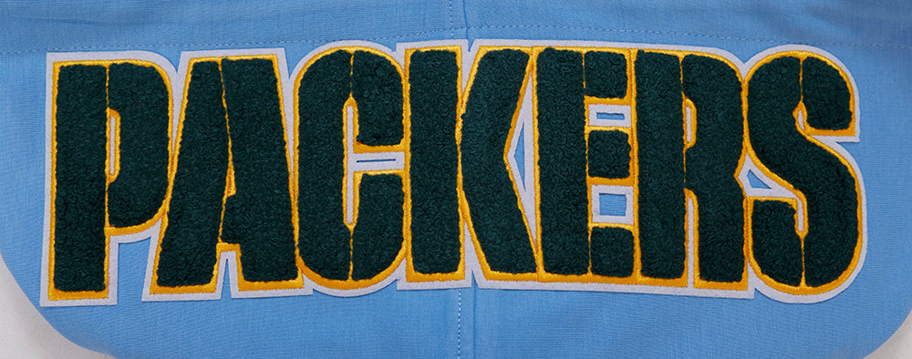 NFL GREEN BAY PACKERS CLASSIC CHENILLE CHANDAIL À CAPUCHON EN MAILLE DOUBLE À GLISSIÈRE (BLEU UNIVERSITÉ)