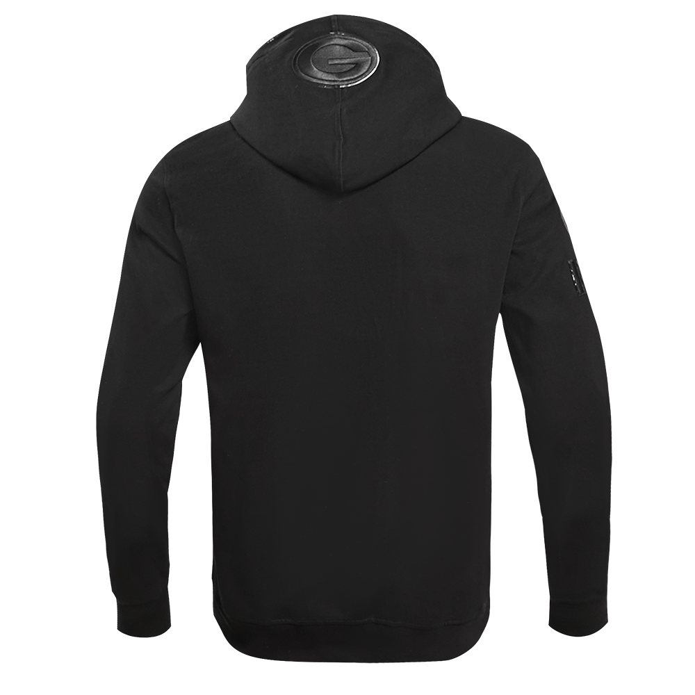 NFL GREEN BAY PACKERS TRIPLE BLACK MEN'S DOUBLE KNIT PULLOVER HOODIE (TRIPLE BLACK)