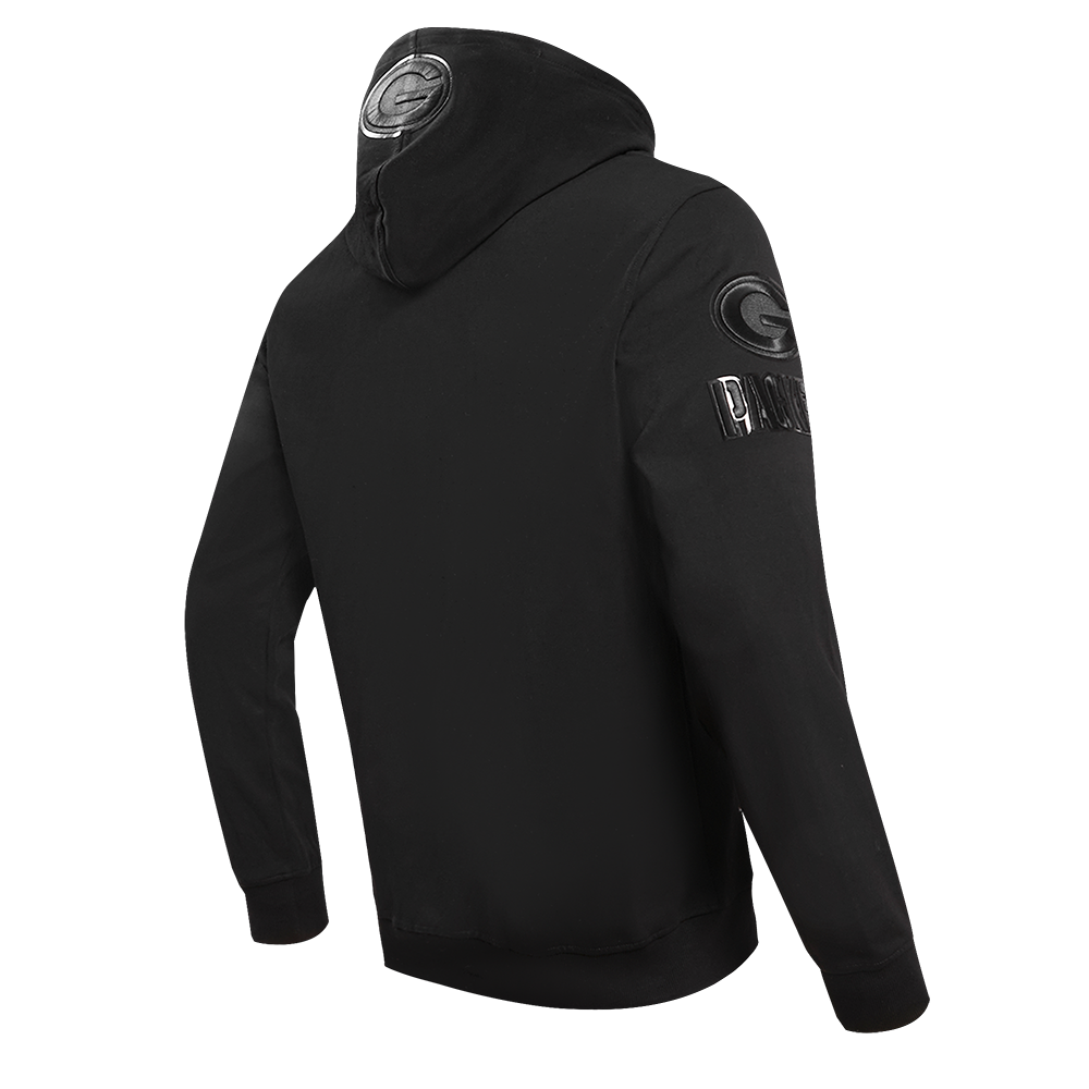 NFL GREEN BAY PACKERS TRIPLE BLACK MEN'S DOUBLE KNIT PULLOVER HOODIE (TRIPLE BLACK)
