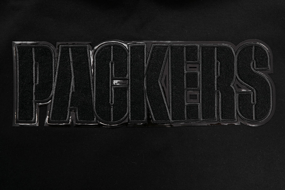 NFL GREEN BAY PACKERS TRIPLE BLACK MEN'S DOUBLE KNIT PULLOVER HOODIE (TRIPLE BLACK)