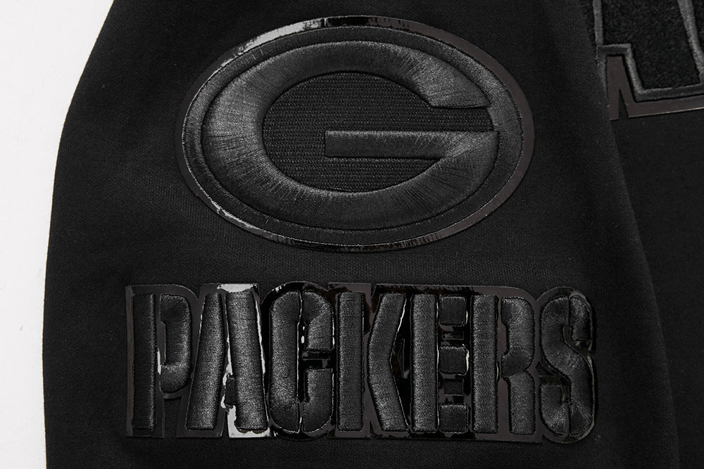 NFL GREEN BAY PACKERS TRIPLE BLACK MEN'S DOUBLE KNIT PULLOVER HOODIE (TRIPLE BLACK)