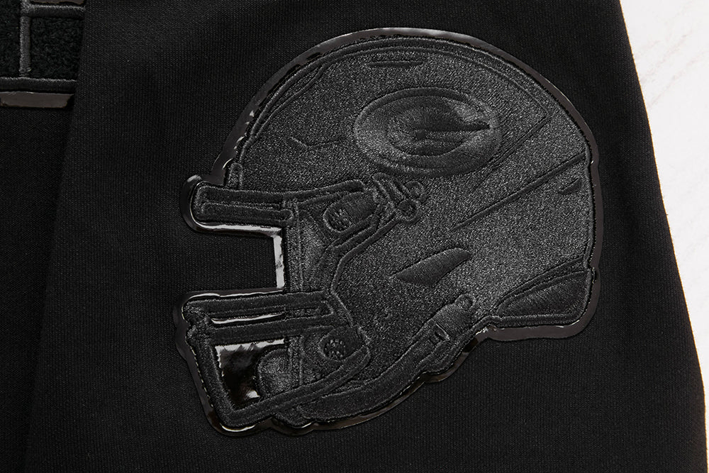NFL GREEN BAY PACKERS TRIPLE BLACK MEN'S DOUBLE KNIT PULLOVER HOODIE (TRIPLE BLACK)