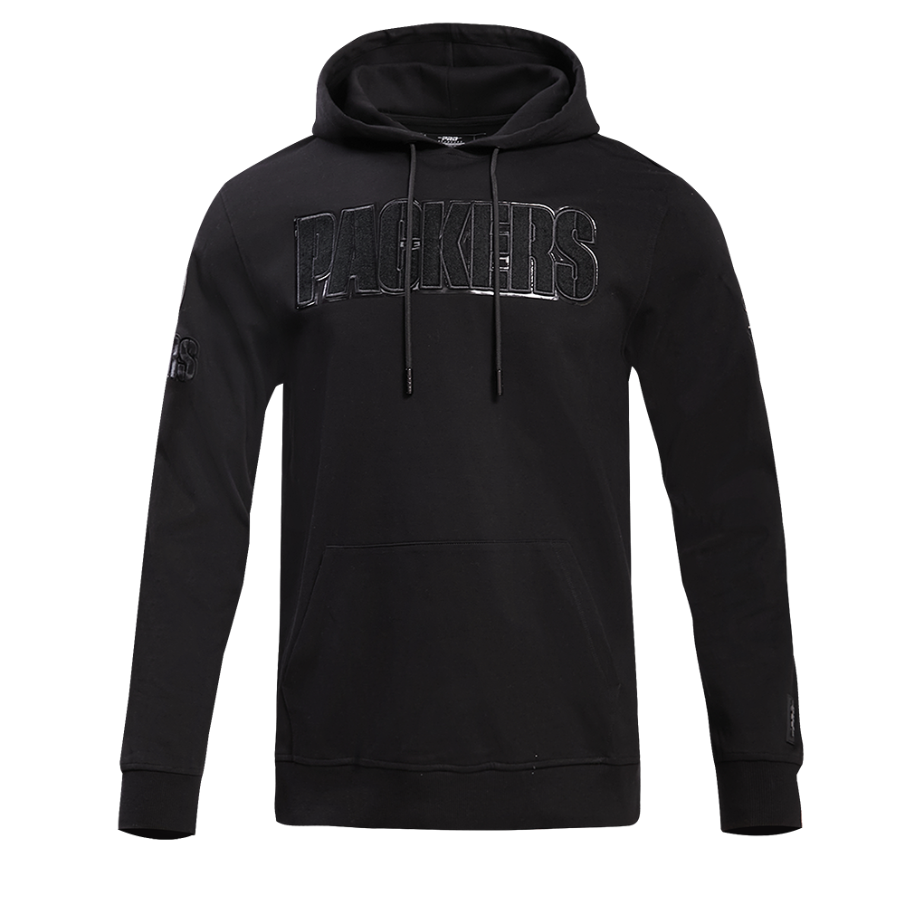 NFL GREEN BAY PACKERS TRIPLE BLACK MEN'S DOUBLE KNIT PULLOVER HOODIE (TRIPLE BLACK)