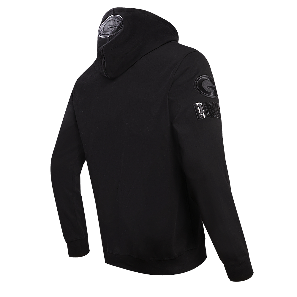 NFL GREEN BAY PACKERS TRIPLE BLACK MEN'S DOUBLE KNIT PULLOVER HOODIE (TRIPLE BLACK)